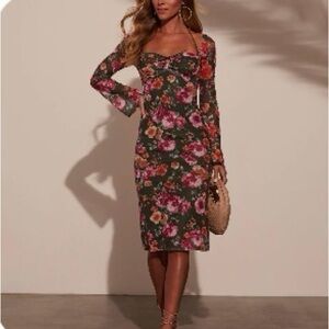 Vici Katarina Floral Print Halter Neck Midi Dress